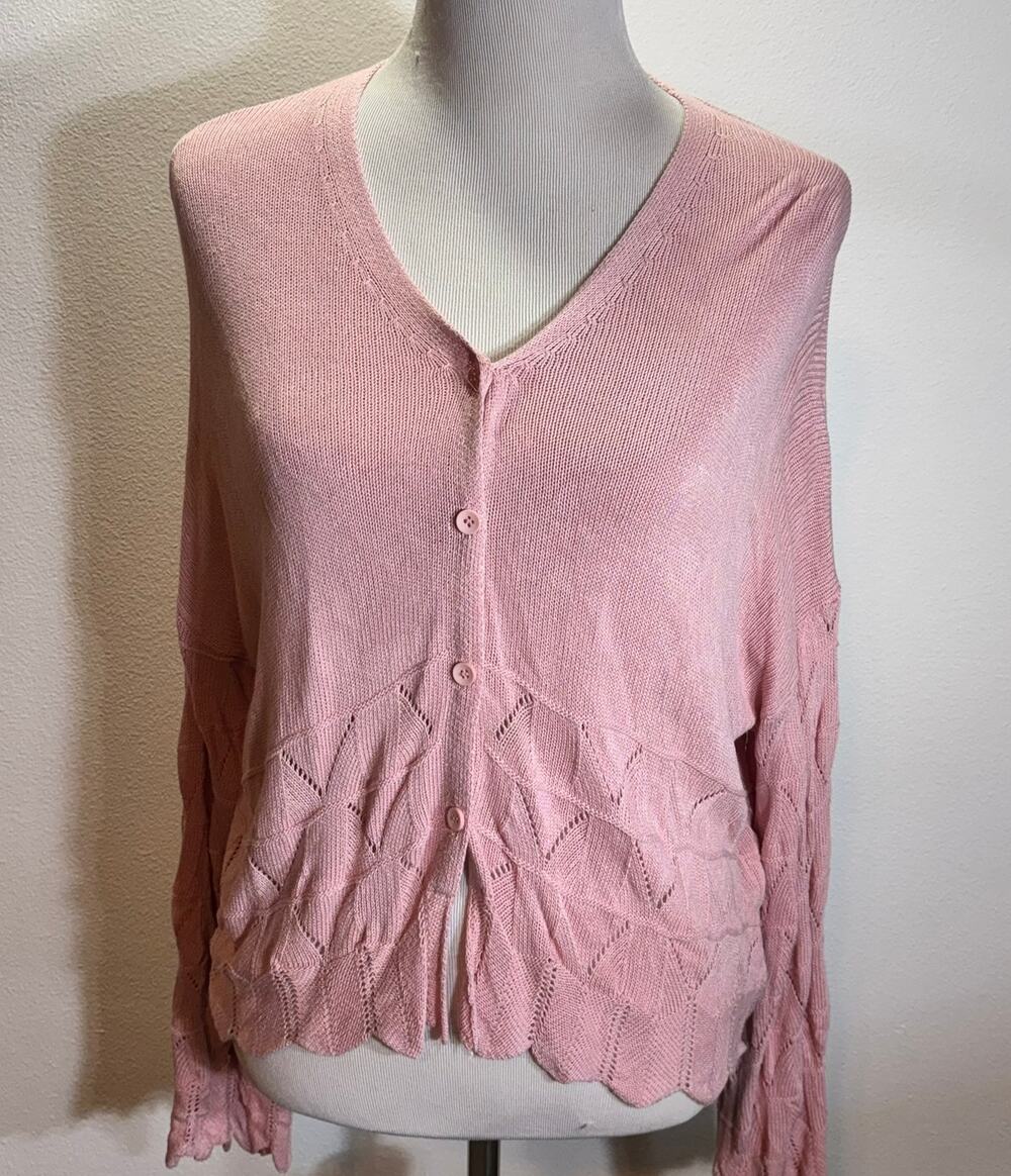 Grace Karin Pink Knit Cardigan Sweater Women’s XL Textured Hem Lightweight